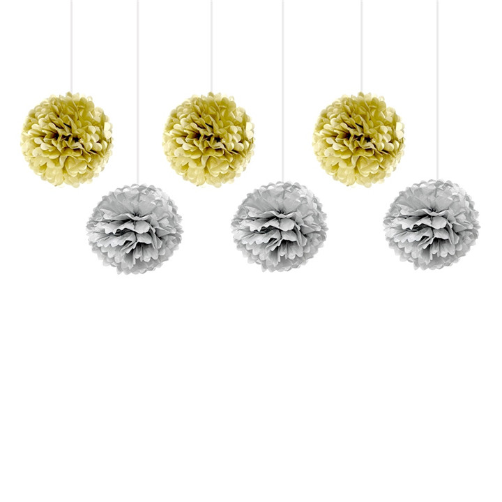 tissue-paper-pom-poms-gold-silver-decor