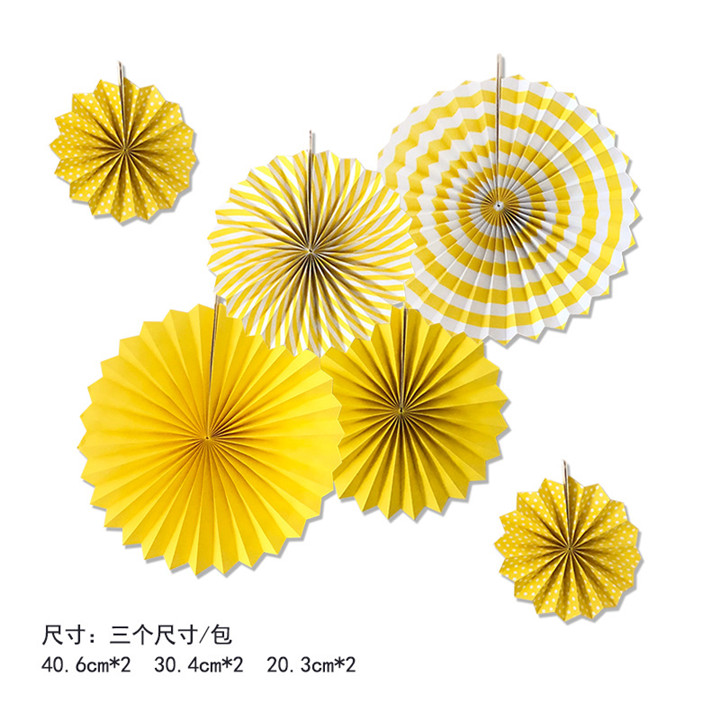 Wholesale-Paper-fans-yellow-set-decorations