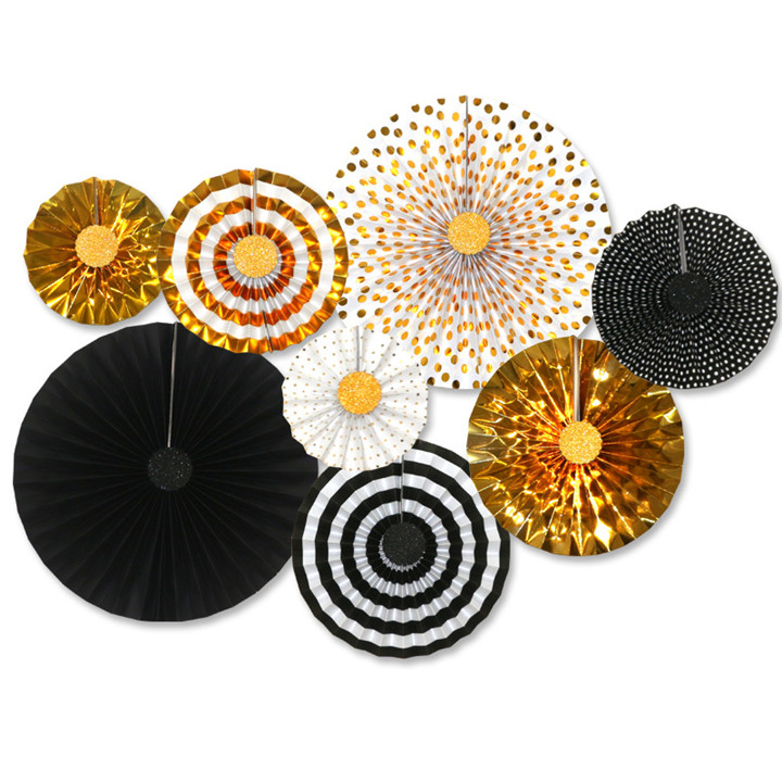 Wholesale-black-gold-paper-fans-set