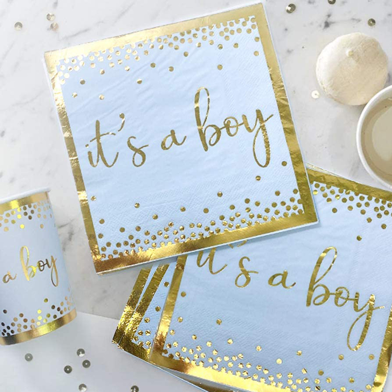 Light-Blue-Gold-Baby-Boy-Shower-Plates-and-Napkins-It-Is-a-Boy