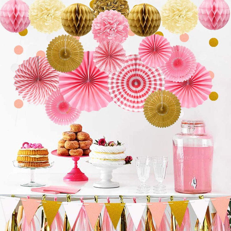 Pink-Gold-Hanging-Paper-Fans-Decorations-Girls-Kit