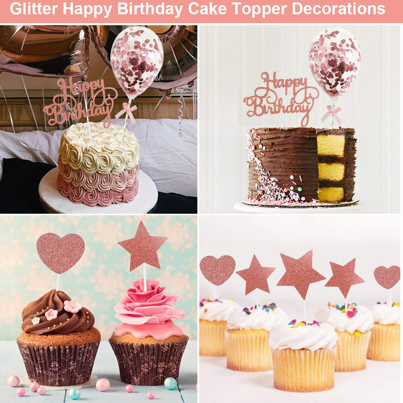 Girls-Birthday-Cake-Toppers-Glitter-Star-Heart-Cupcake-Topper