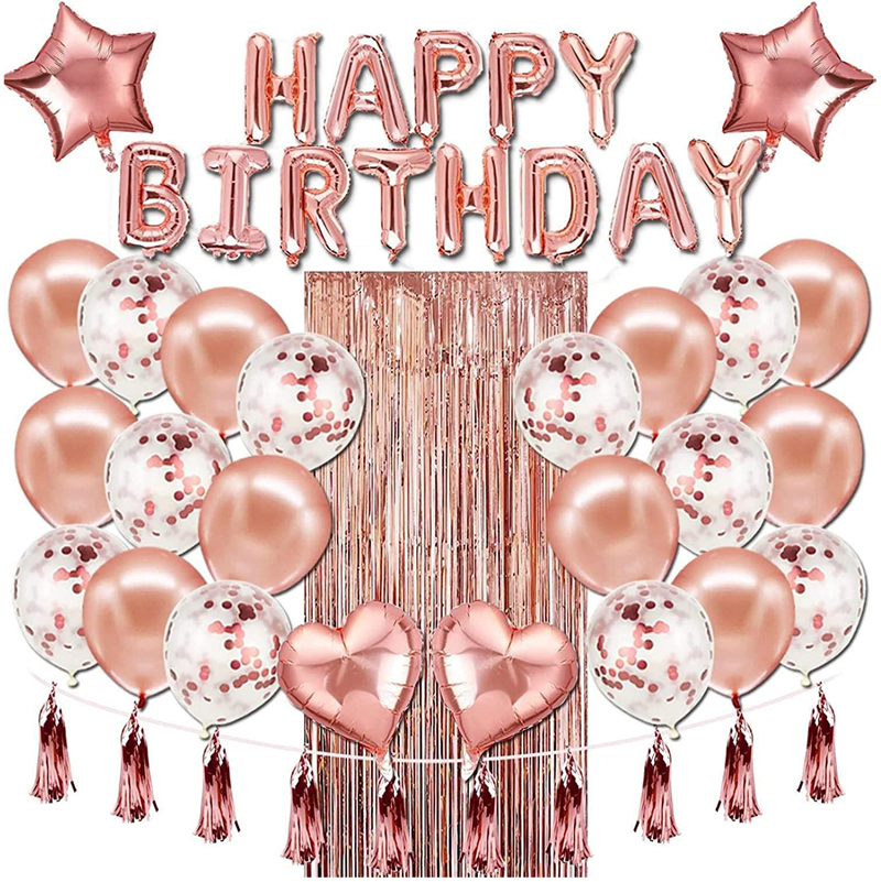 Birthday-Party-Decorations-Rose-Gold-with-Confetti-Latex-Balloons-and-Foil-Fringe-Curtains