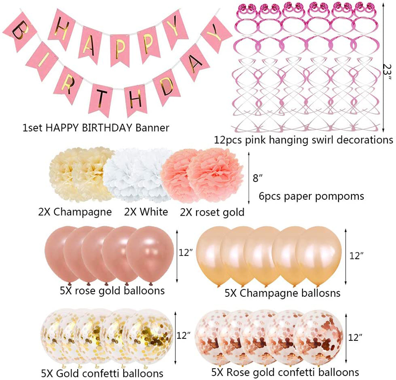 Birthday-Party-Supplies-for-girl-and-women-52Pcs-Banners-Rose-Gold-Balloons