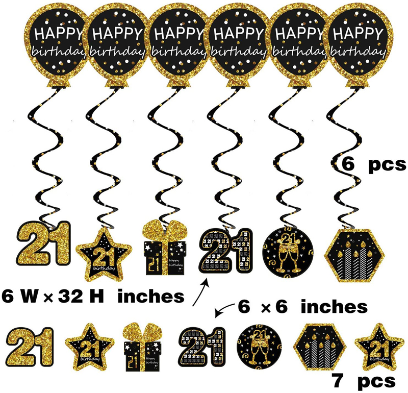 21-Years-Black-Gold-Glitter-Hanging-Swirl-Decorations