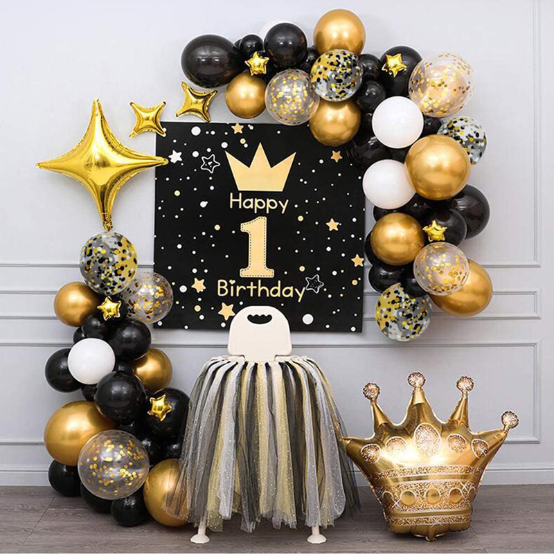 Gold-White-and-Black-Confetti-Balloons-with-Ribbons-Birthday-Pack