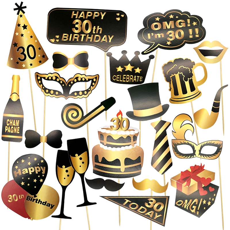 30th-Birthday-Party-Supplies-18th-Birthday-Photo-Booth-Props-Kit-Gold-and-Black-Birthday-Supplies