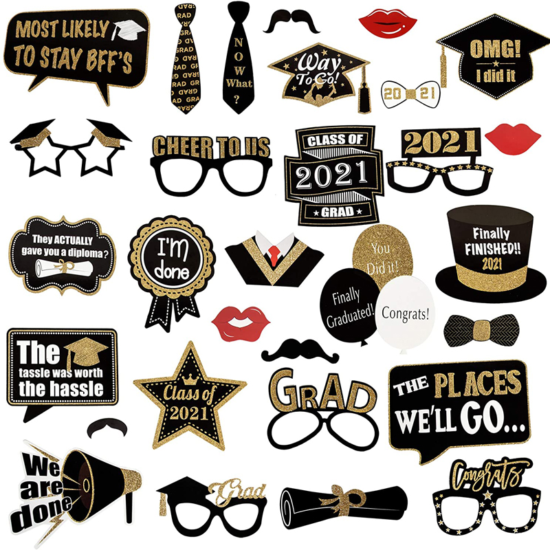 Black-and-Gold-Graduation-Photo-Booth-Props-with-Sticks-China