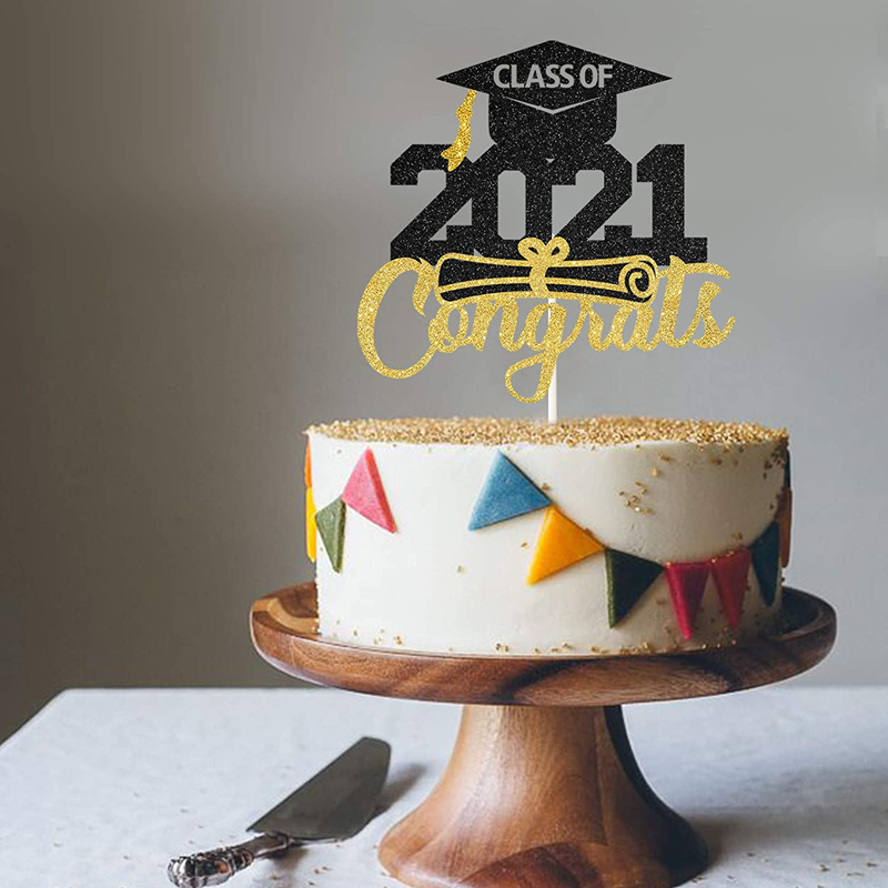 Congrats-2021-Graduate-Party-Supplies-Gold-Black-Glitter-Congrats-Cake-Topper-China