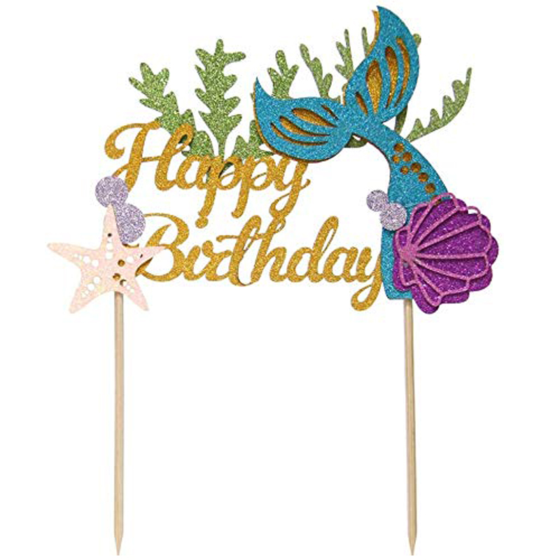 Girls-Mermaid-Themed-Glitter-Birthday-Cake-Toppers