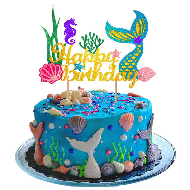 Glitter-Mermaid-Cake-Topper-Happy-Birthday-Cake-Decorations