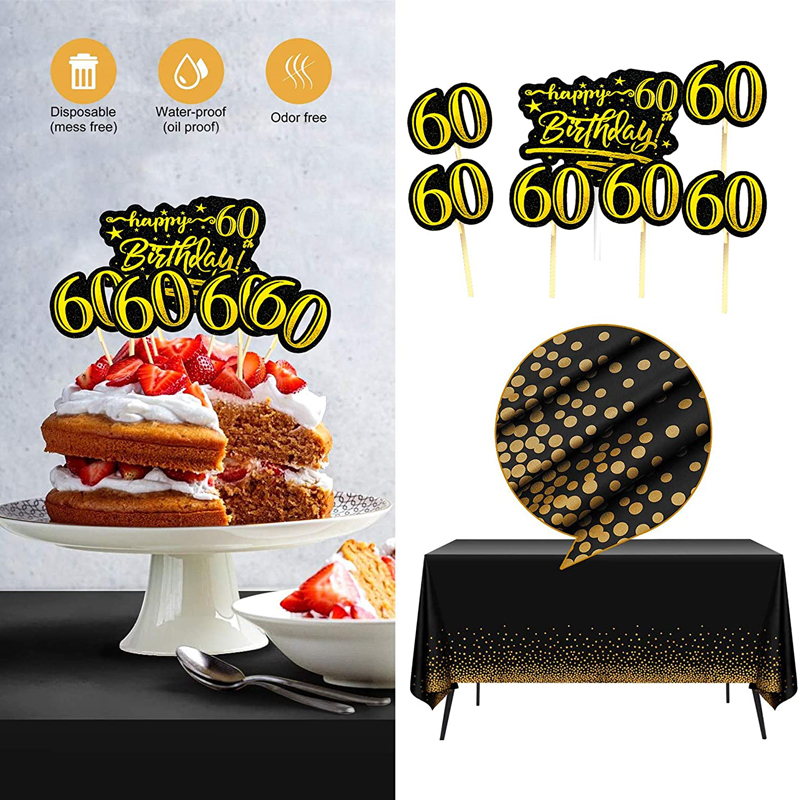 Men-60th-Birthday-Decorations-Black-Gold-Cake-Topper