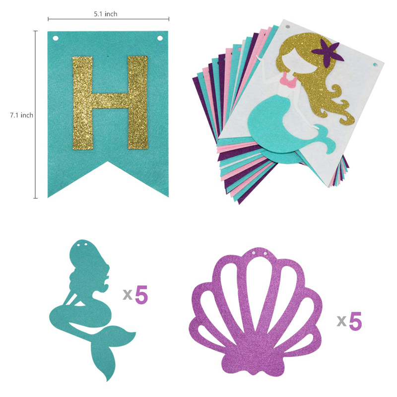 Mermaid-Happy-Birthday-Decorations-Birthday-Banner-Felt-Bunting-China-Supply