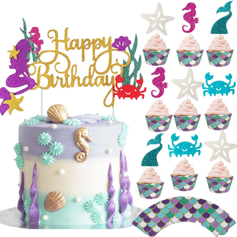 Mermaid-Themed-Birthday-Cake-Party-Glitter-Birthday-Cake-Toppers-China-Wholesale