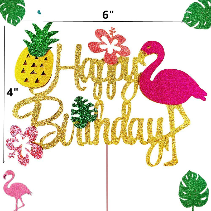 Tropical-Hawaiian-Luau-Glitter-Flamingo-Cake-Toppers-Wholesale