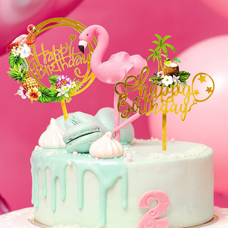 Tropical-Hawaiian-Luau-Theme-Happy-Birthday-Cake-Picks-Flamingo