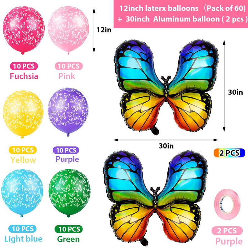 Butterfly-Print-Foil-Balloons-Rainbow-Balloons-Decorations-Kit