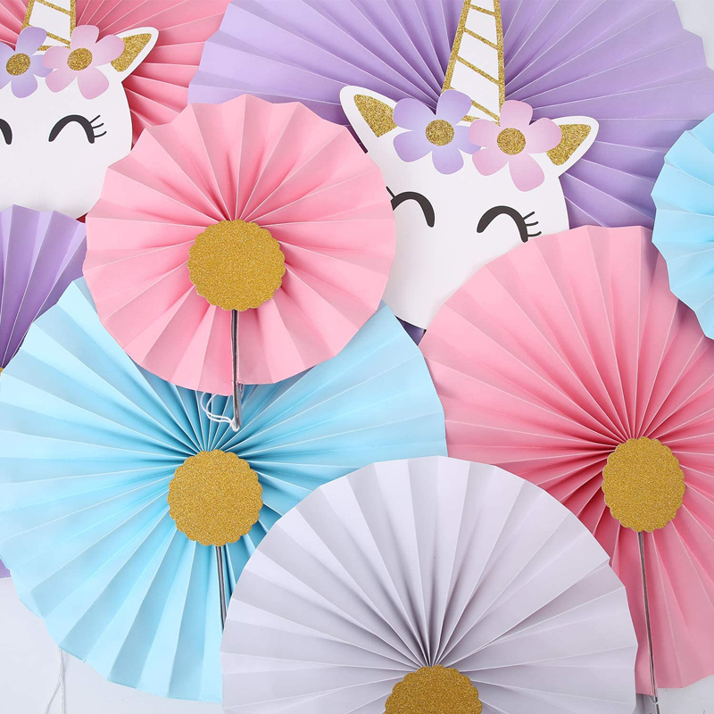 Hanging-Paper-Fans-Rainbow-Unicorn-Birthday-Party-Baby-Showers