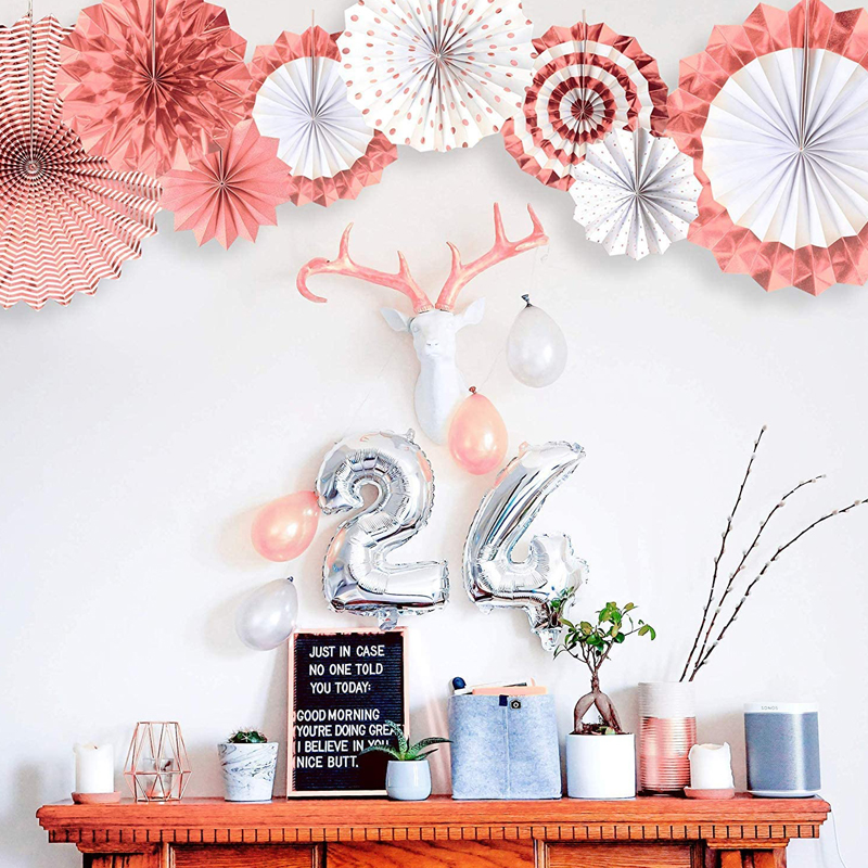 Hanging-Paper-Fans-Rose-Gold-Metallic-Birthday-Decorations