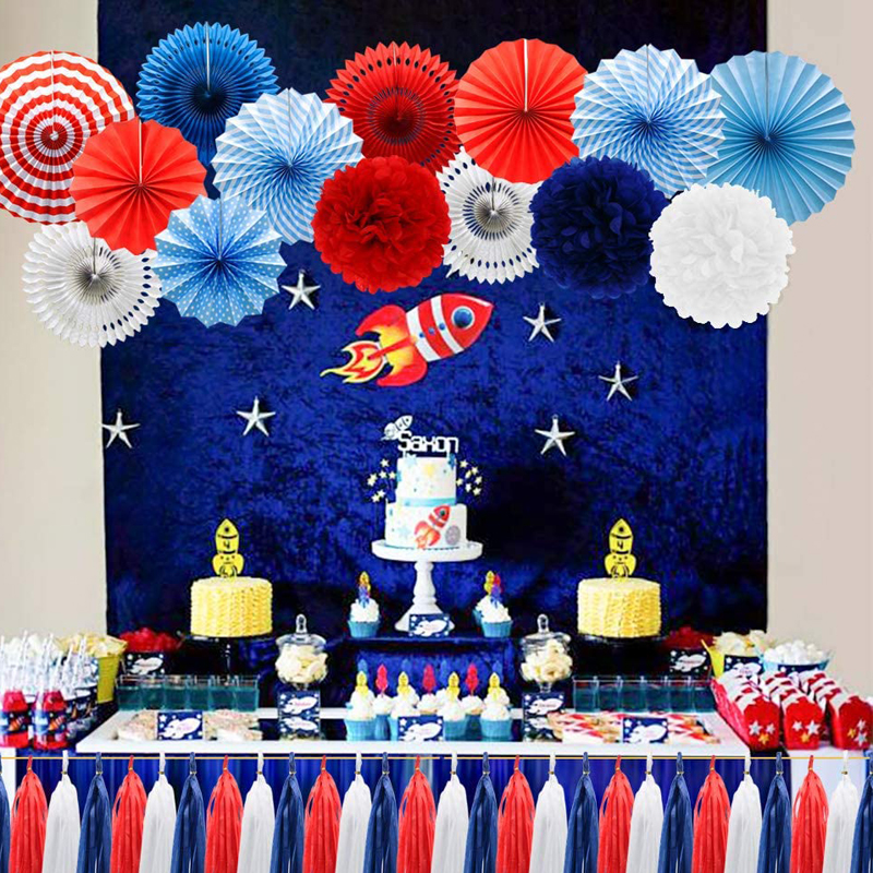MioParty™: Navy Blue Red White Party Decorations Hanging Paper Fans 4th of  July Day Patriotic Decorations