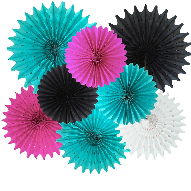 White-Black-Teal-Tissue-Paper-Fans-TIK-Tok-Birthday-Party-Supplies-Black-White-Party-Hanging-Fans