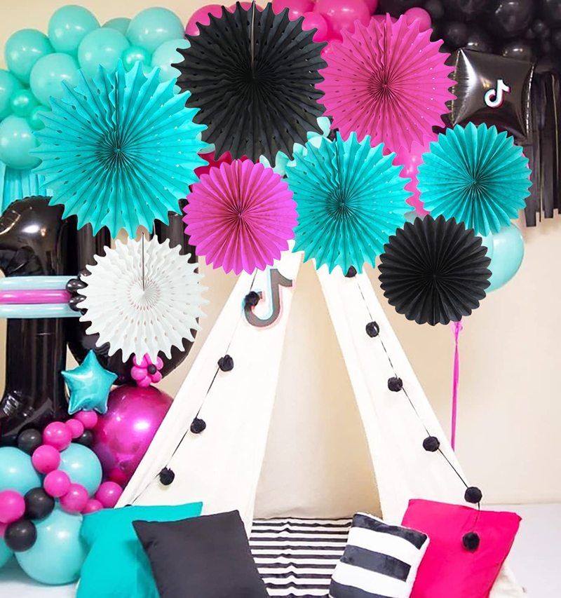 White-Black-Teal-Tissue-Paper-Fans-TIK-Tok-China-Wholesale-Party-Hanging-Fans