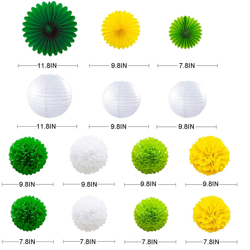 Yellow-Green-Party-Decoration-Kit-Hanging-Paper-Fans-Pack