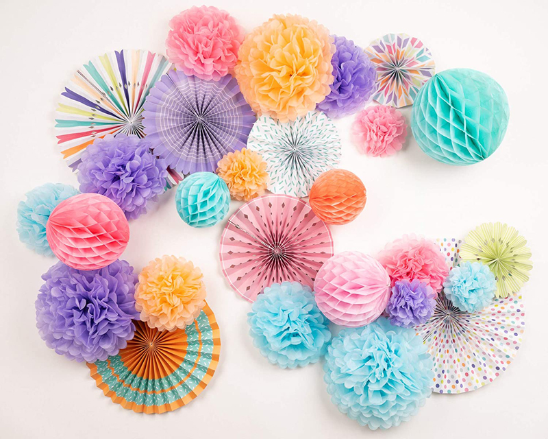 MioParty™: Assorted Paper Fans Pom poms Birthday Party Baby Shower ...