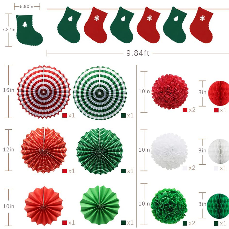 Christmas-Decorations-Honeycomb-Balls-Fans-Tissue-Poms-Set