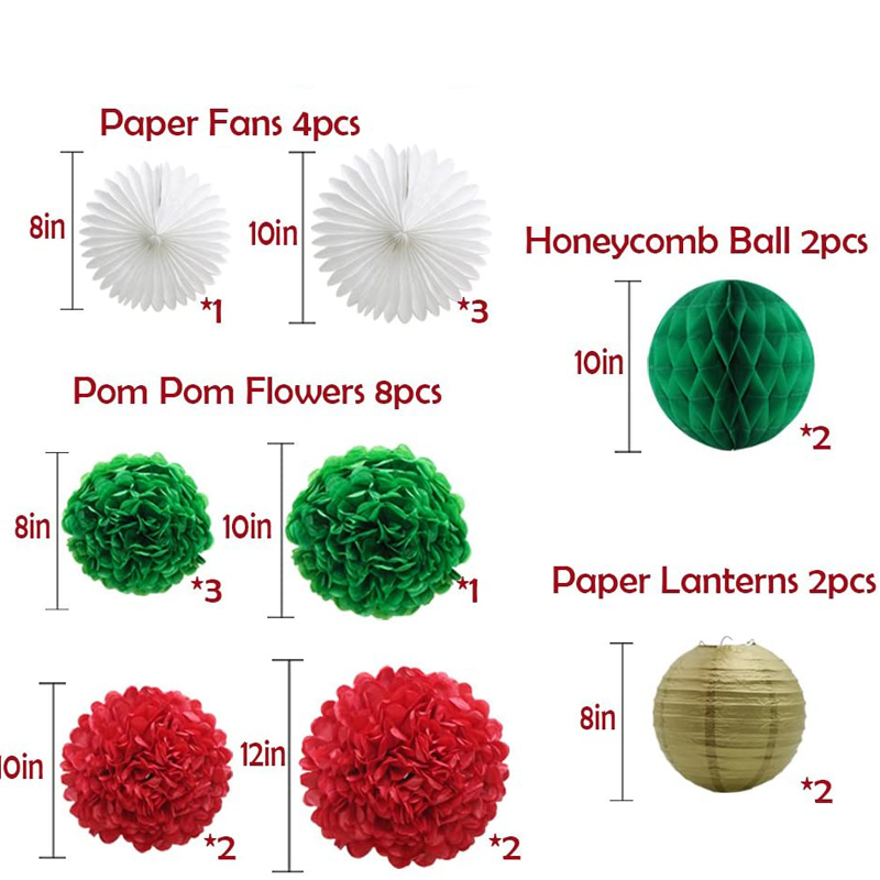 Christmas-Decorations-Kit-Green-Red-White-Honeycomb-Balls