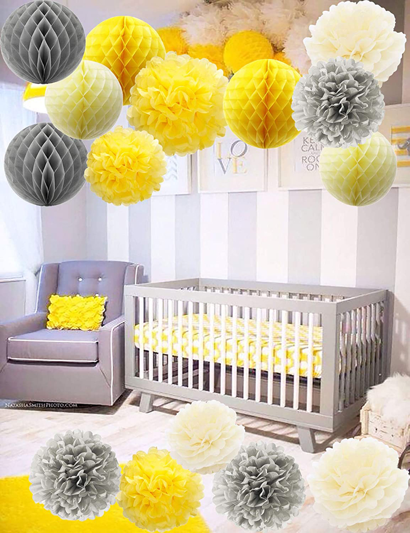 Yellow-Grey-Cream-Tissue-Paper-Honeycomb-Balls-Birthday-Decorations-Kit