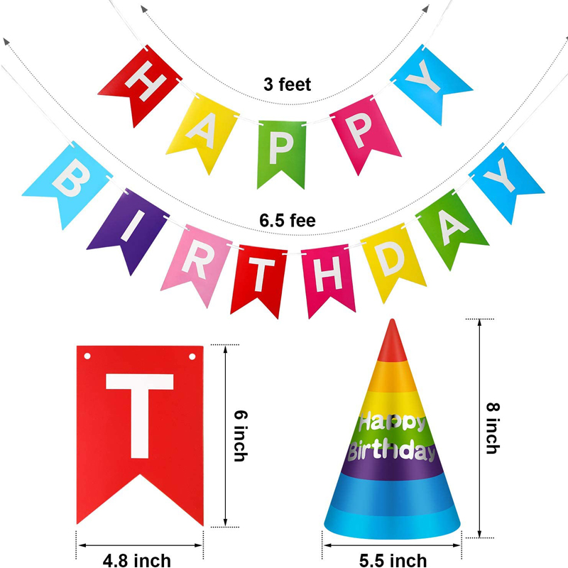 Rainbow-Birthday-Party-Cone-Hats-with-Birthday-Banner-Kids-Birthday-Set