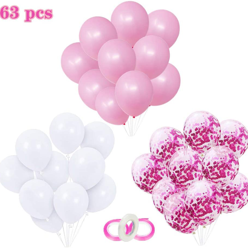 12-Inch-Pink-and-White-confetti-Latex-Balloons-Kit