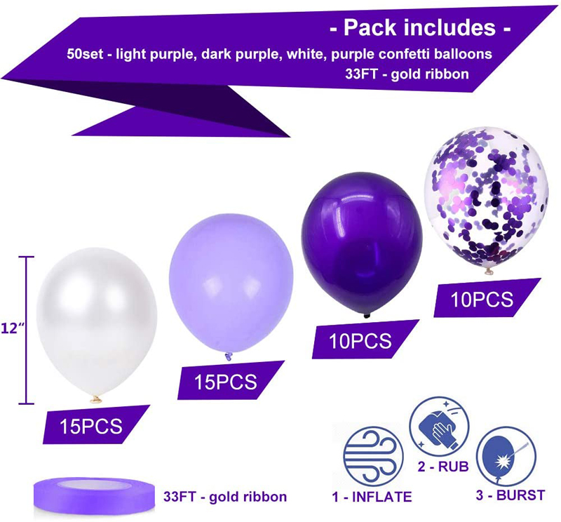 Latex-Balloons-White-Purple-Confetti-Helium-Birthday-Party-Balloon-Set