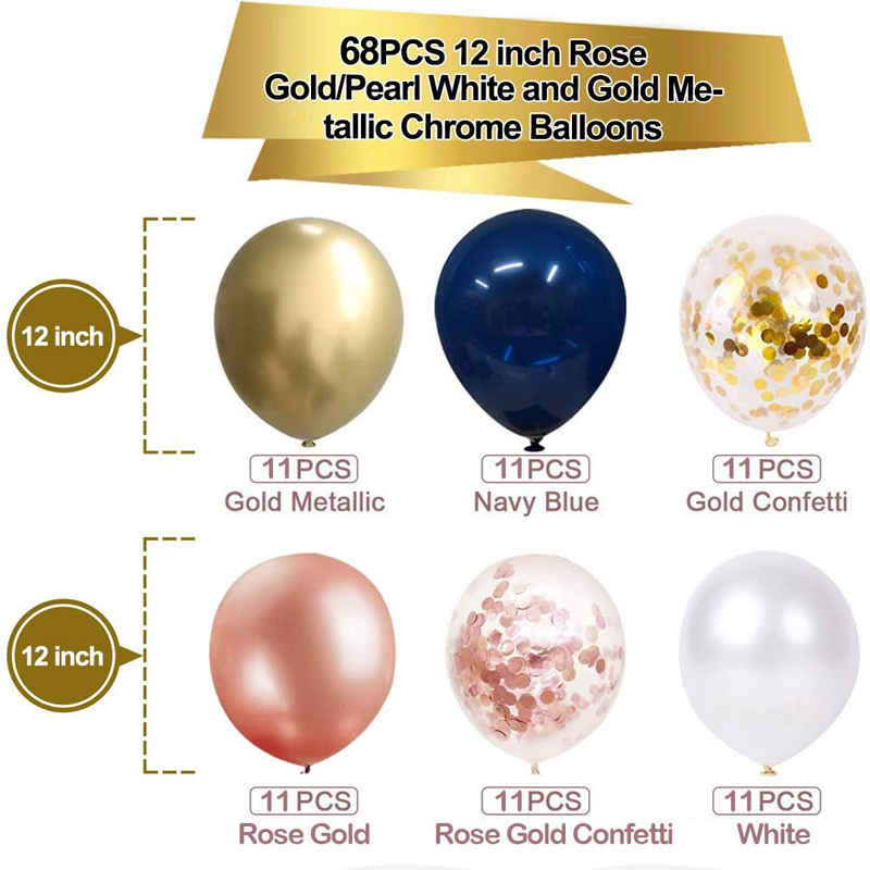 MioParty™: Navy Blue Rose Gold Confetti Latex Balloons 12 inch for ...