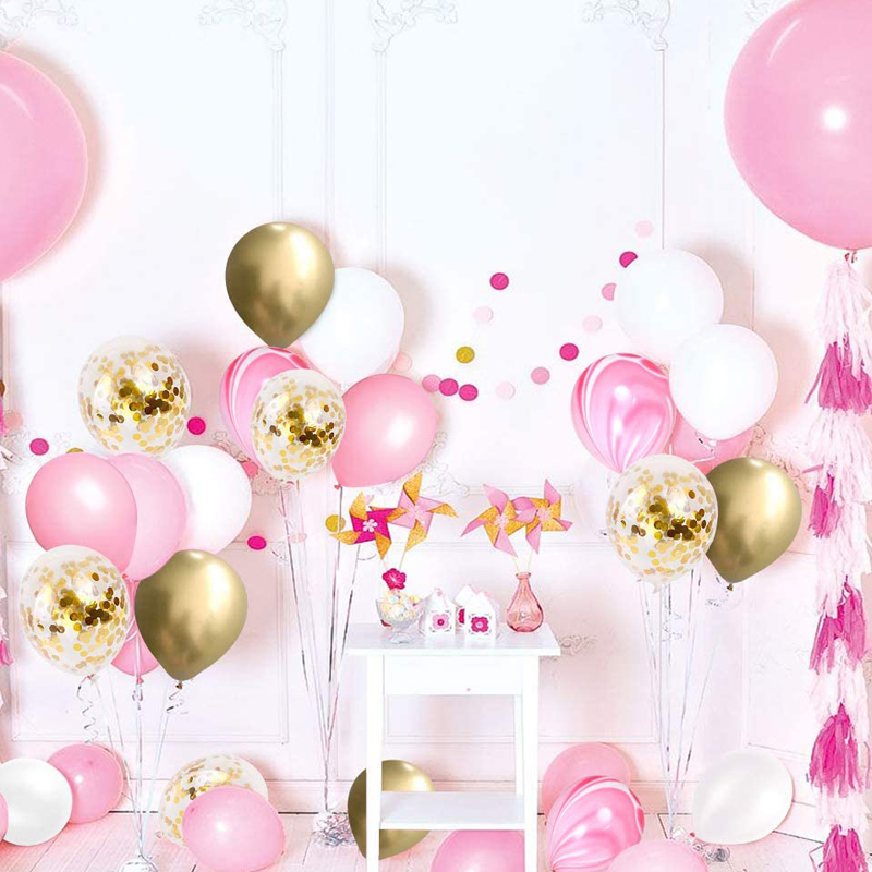 Pink-Marble-Gold-Confetti-Latex-Party-Balloons-12-inch-White-and-Pink