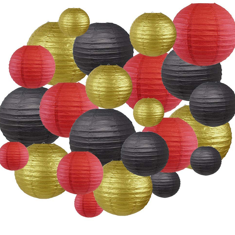 Decorative-Round-Chinese-Paper-Lanterns-24pcs-Red-Gold-Black