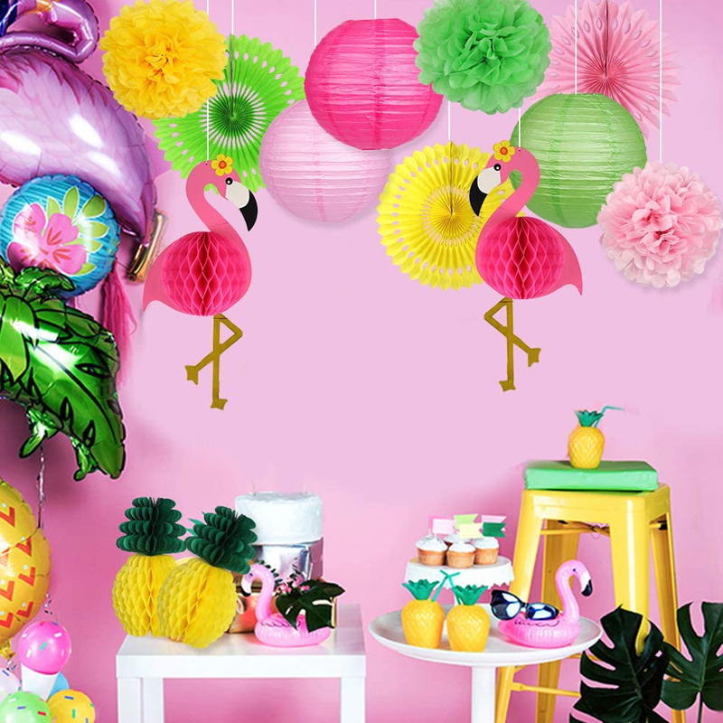 Paper-Lanterns-Flamingo-Hawaiian-Party-Decorations-Tropical-Party-Supplies-Kit