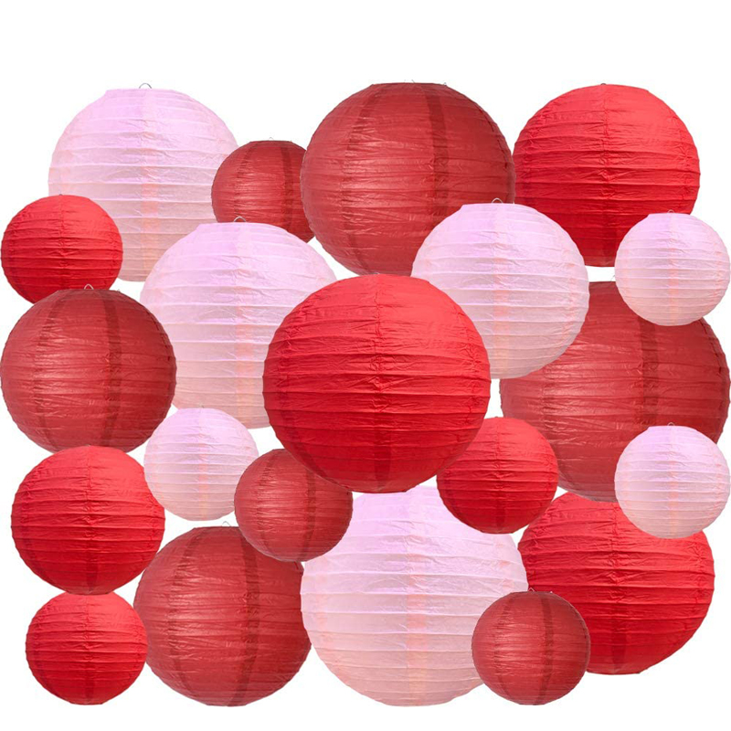 Red-Pink-Round-Paper-Lanterns-Decorative-Hanging-Paper-Lanterns
