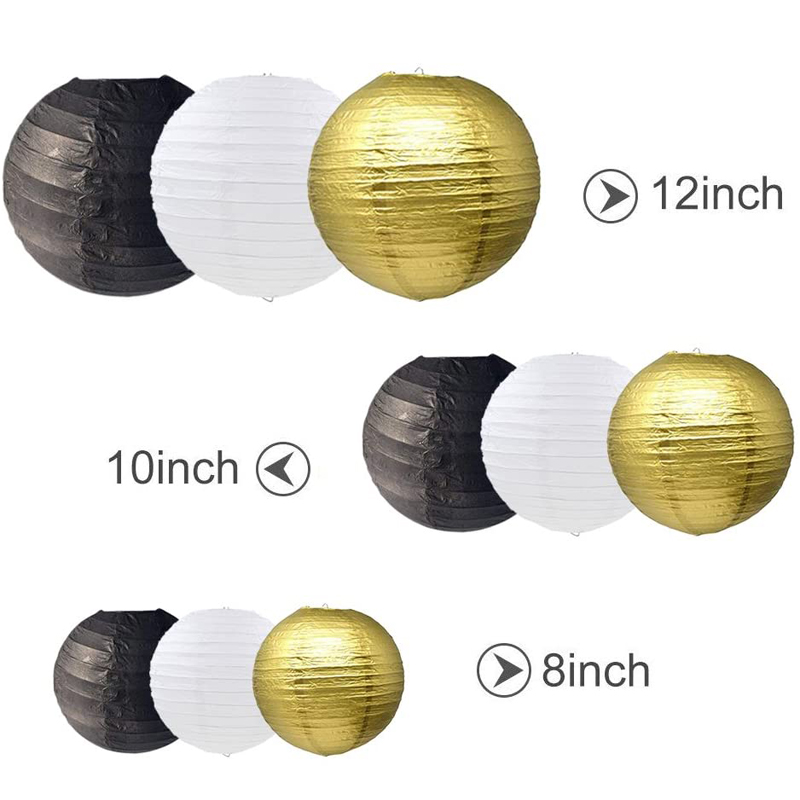 Round-Paper-Lanterns-Gold-Black-12inch-10inch-8inch-Kit