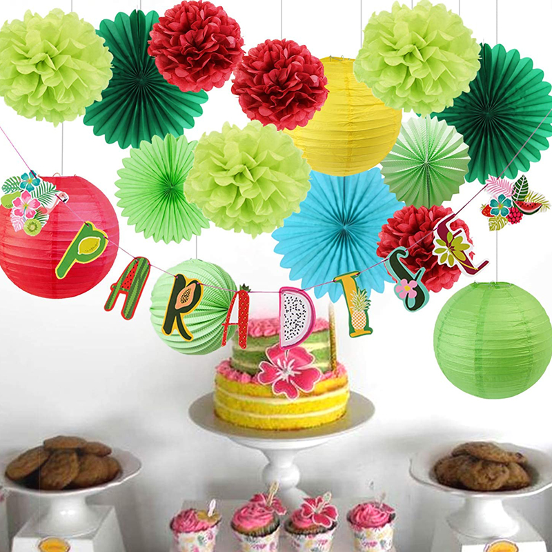 Summer-Party-Decorations-Paper-Lanterns-Banner-Set-Hawaiian-Tropical-Fruit-Theme