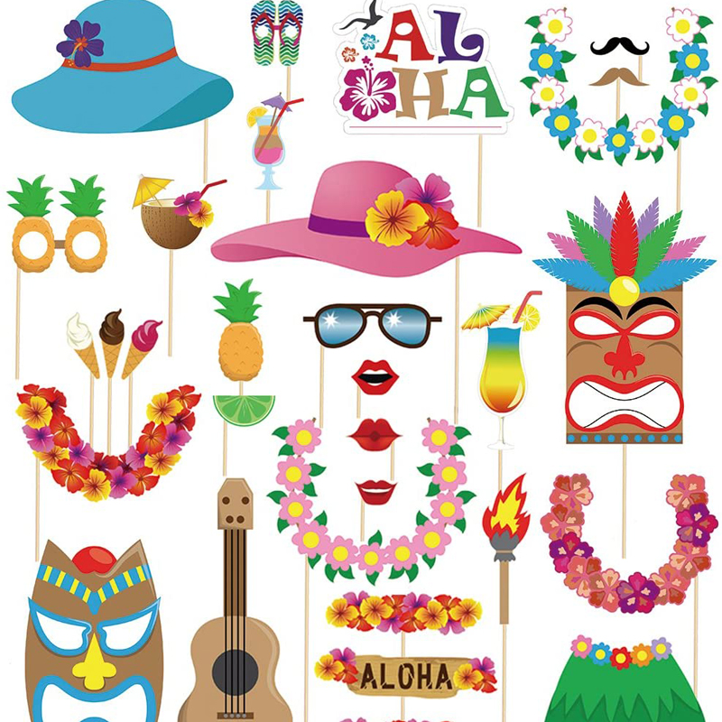 Luau-Party-Decorations-Luau-Photo-Booth-Props-kit-45pcs-Aloha-Summer-Decor