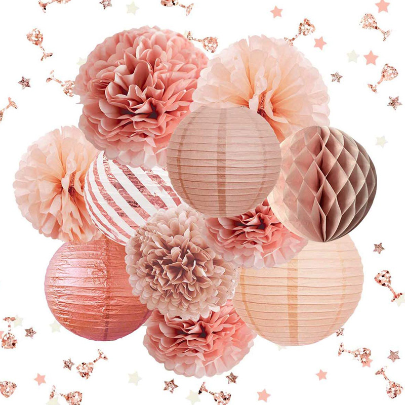 Rose-Gold-Wedding-Decorations-Tissue-Pom-Poms-Paper-Lantern